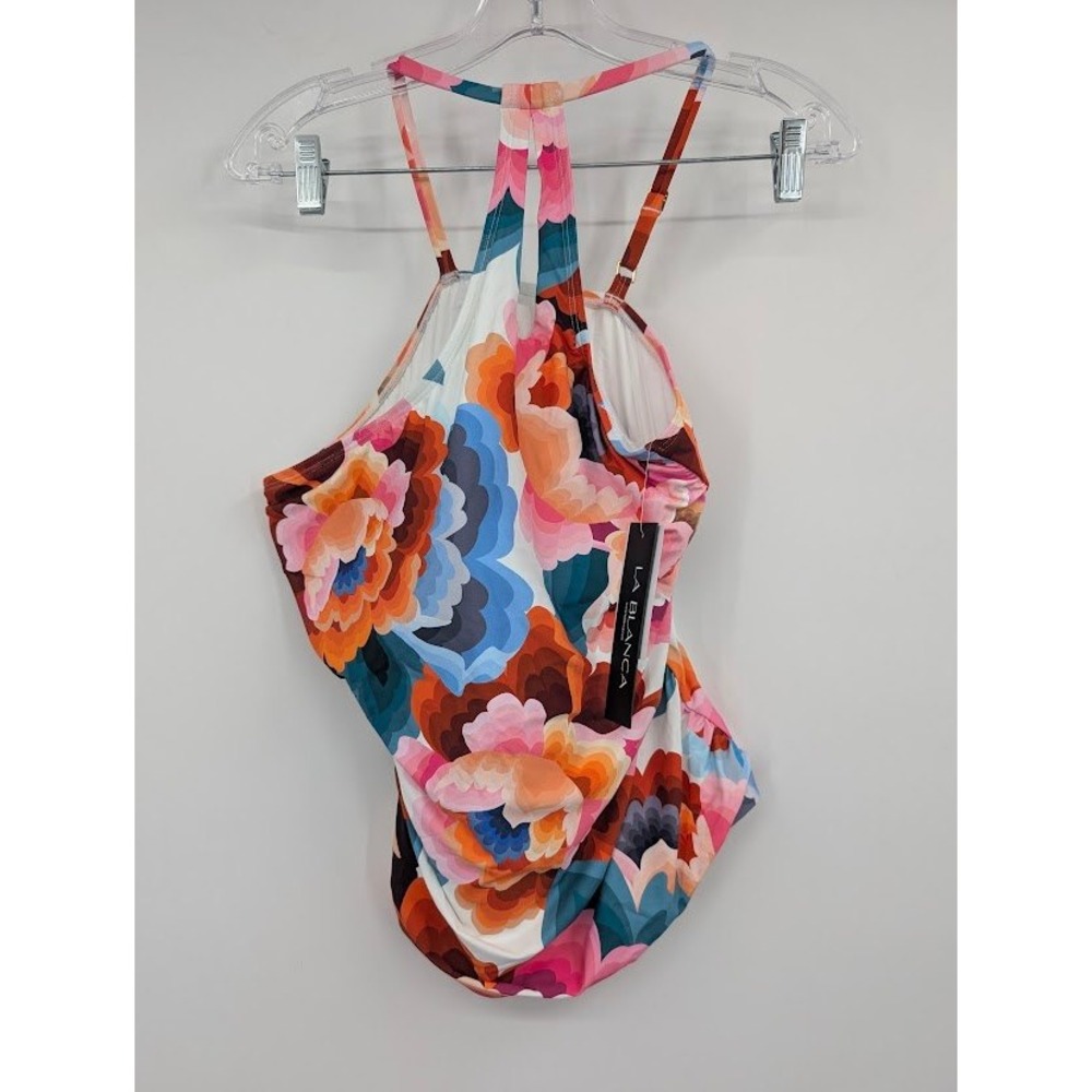 La Blanca Women 2 Piece Floral Tankini Swimsuit Set High Neck High Waist NWT 16W